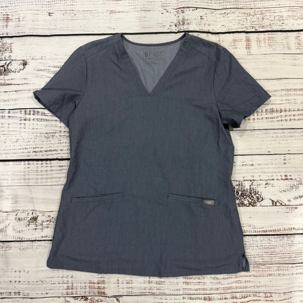 FIGS Casma 3 Pocket Women's V-Neck Scrub Top Gray Small Short Sleeve Workwear